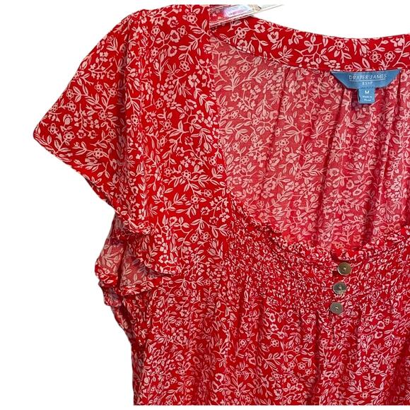 Draper James RSVP Smocked Top Womens Medium Red & White Floral Ditsy Cottagecore - Picture 3 of 8